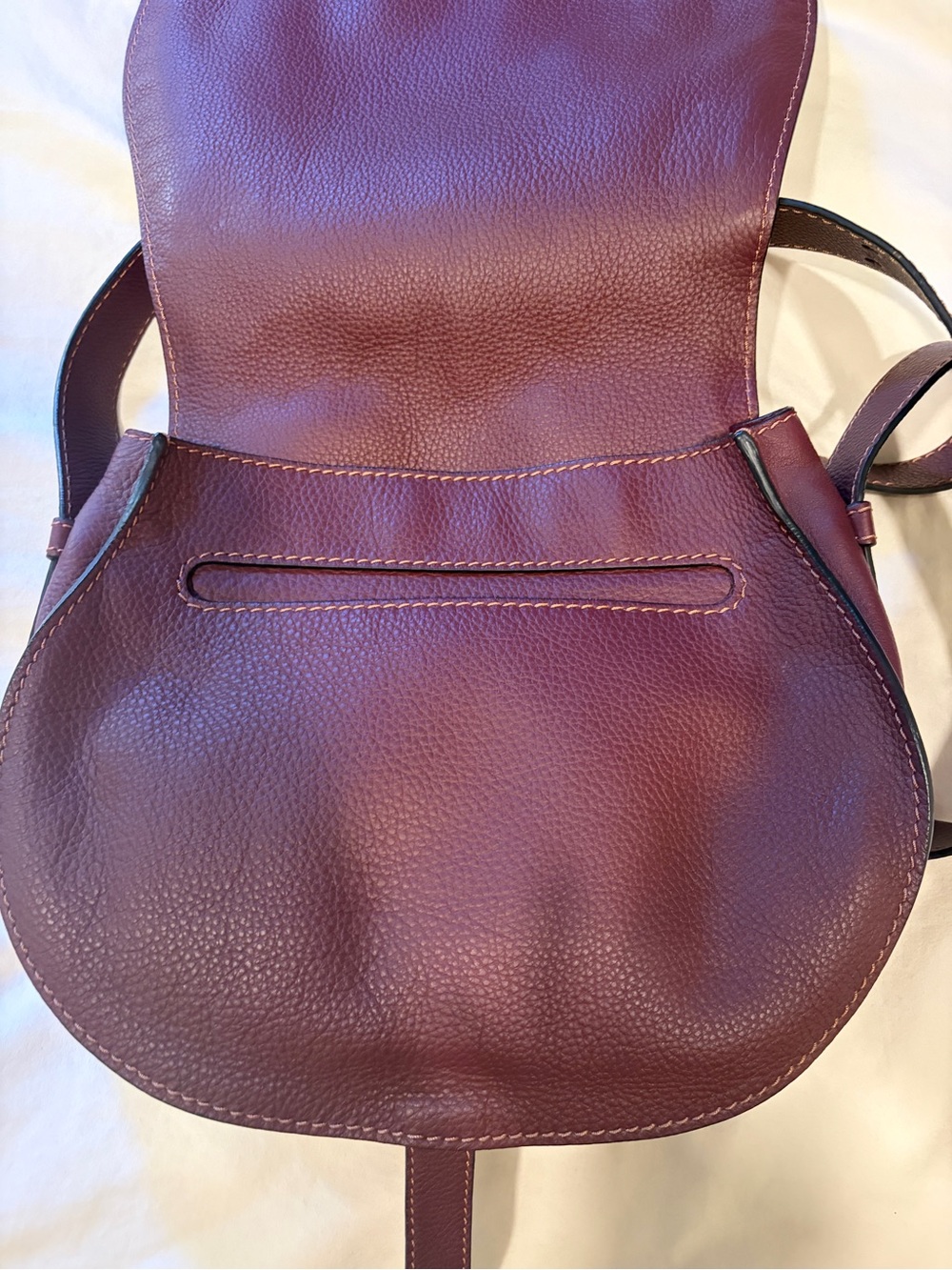 Chloe Marcie Medium Burgundy Grained Leather Saddle Bag Crossbody - Picture 6 of 12